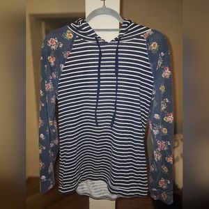 Small Maurices Hoodie Navy Blue Striped and Floral